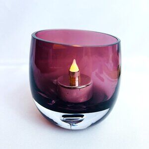 Purple Amethyst Art Glass Votive Tealight Candle Holder Bubble Poland 3 ½”